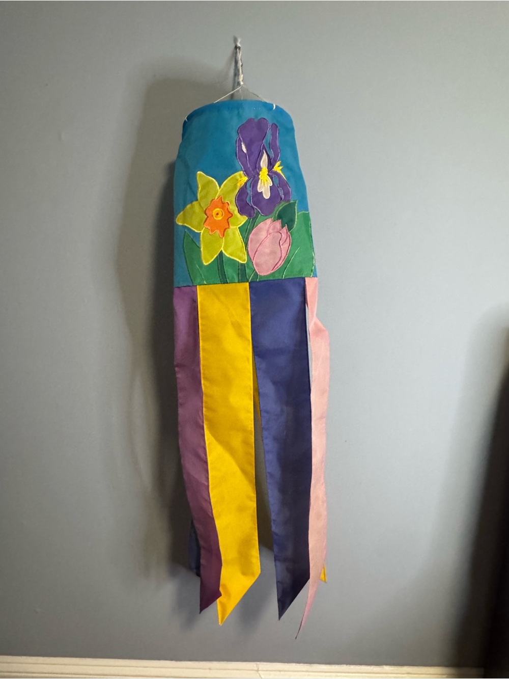 Vintage Floral Fabric Wall Hanging Windsock Colorful